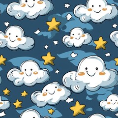 Fototapeta premium Seamless pattern of cartoon stars and clouds