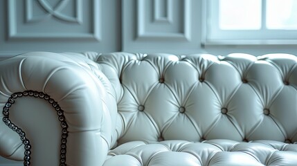 Obraz premium Luxurious White Leather Chesterfield Sofa Detail
