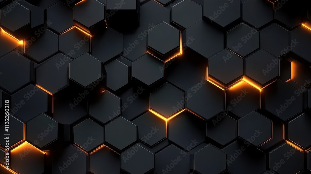 Aufkleber a captivating abstract pattern featuring black hexagons in a 3d design.