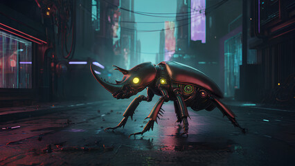 AI Generate : Beetle in Cyberpunk City