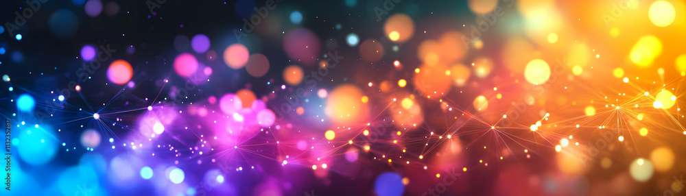 Aufkleber abstract colorful bokeh background, vibrant lights and network connections in a dynamic and energeti