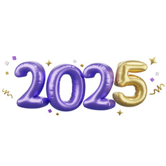 Happy New year 2025, Golden balloon text with cerebrate decoration, festival Day, Isolated Images, 3d illustration,