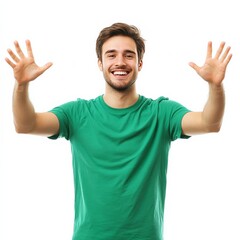 Naklejka premium Happy young man in green shirt.