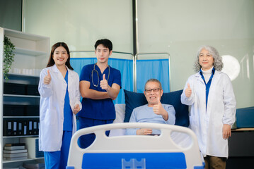 Healthcare professionals diagnosing and treating a senior patient. Perfect for themes of elderly...