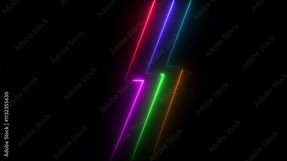 Poster abstract red pink green blue and cyan neon lights animated on a dark background. abstract neon lines