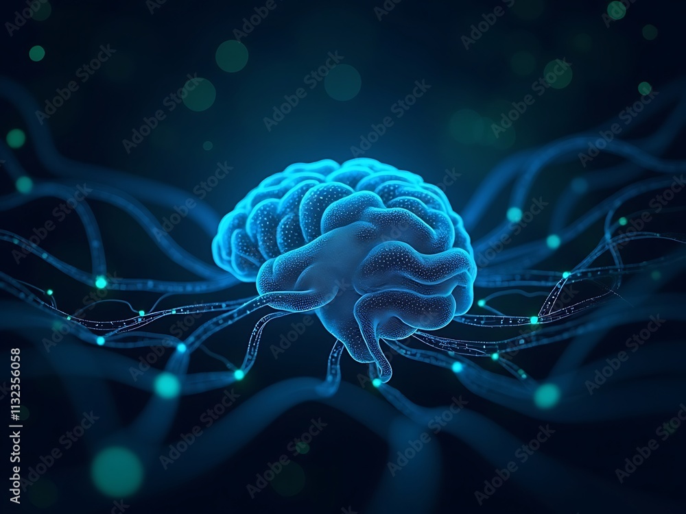 Poster digital brain neural network connections illuminated