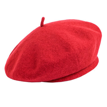 Red wool beret on transparent background.