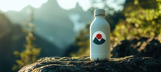 Die Cut Sticker Logo on Water Bottle in Outdoor Nature Setting for a Fresh Active Look