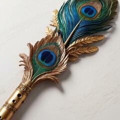 Flute and Peacock Feather: A Harmony of Elegance and Symbolism, Generatif AI