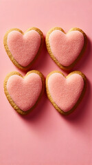 Obraz premium Sweet Heart-Shaped Cookies on Pink Background, A Delightful Valentine's Day Treat