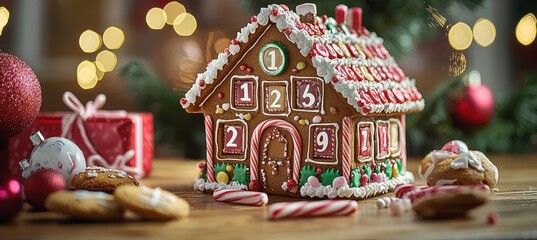 Obraz premium Gingerbread House Advent Calendar with Holiday Treats and Candy Compartment Design
