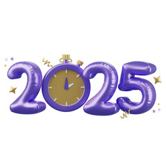 Happy New year 2025, Golden balloon text with cerebrate decoration and clock timer countdown, festival Day, Isolated Images, 3d illustration,