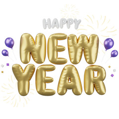 Happy New year ,golden balloon text with new year cerebrate decoration and fireworks, festival Day, Isolated Images, 3d illustration,