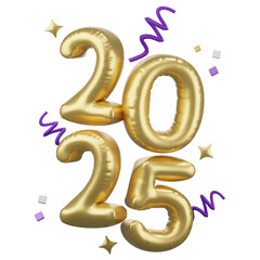 Happy New year 2025, Golden balloon text with cerebrate decoration, festival Day, Isolated Images, 3d illustration,