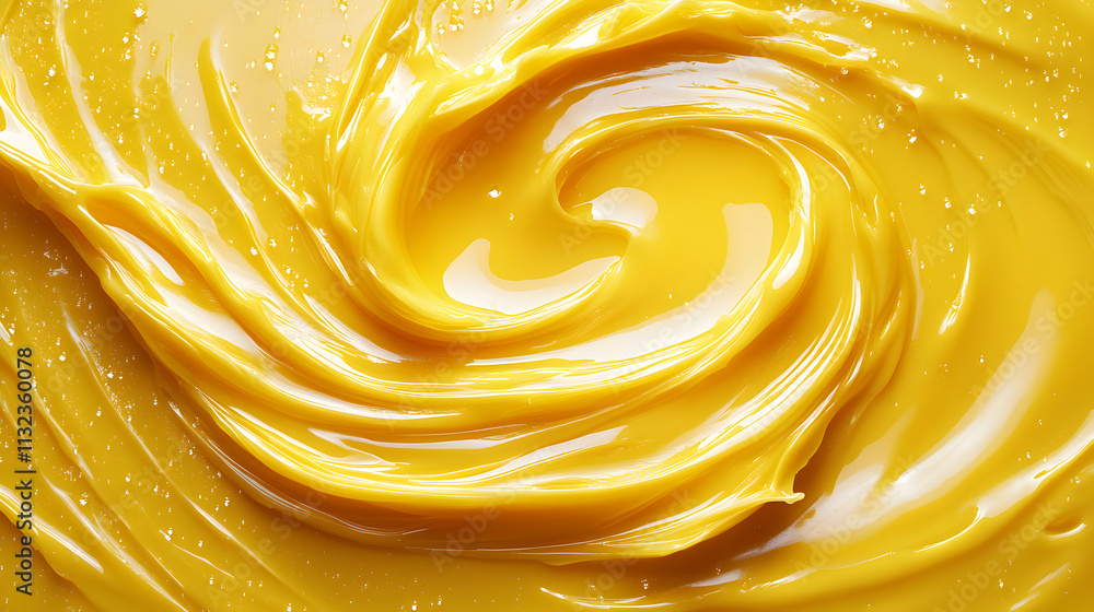 Poster swirling yellow liquid, abstract texture background. a vibrant, glossy substance flows and creates a