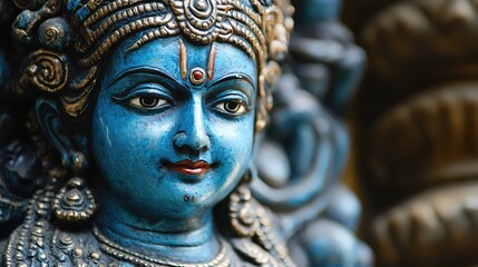 Obraz premium Vishnu is the god of Preservation, the great maintainer who often appears in various incarnations avatara to provide salvation for humanity Some of his best-known avatars who are tremendously pop. AI.