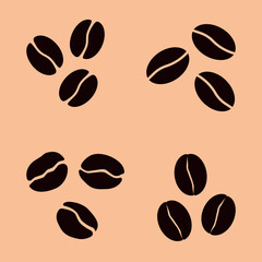 coffee beans icon set, group of roasted coffee beans