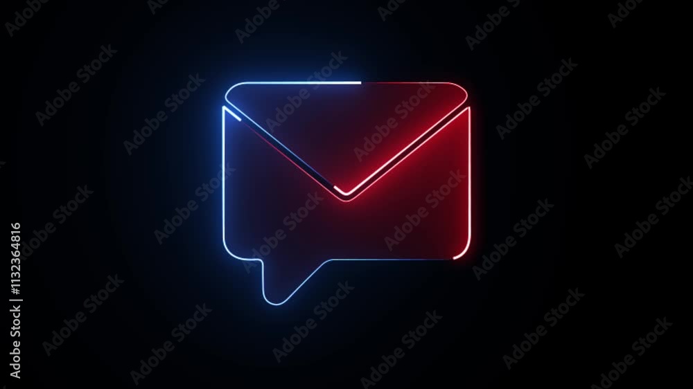 Poster abstract colorful neon light glowing mail icon isolated message icon animation with a black backgrou