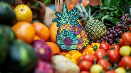 Eco-Friendly Die Cut Sticker on Reusable Shopping Tote in Natural Market Setting