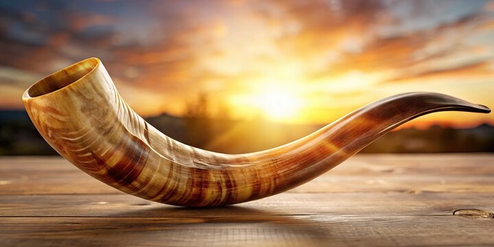 Close-up of a shofar on Yom Kippur , Jewish, religion, holiday, tradition, horn, High Holy Days, spiritual, ceremonial