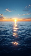 Obraz premium Breathtaking Sunset Over the Ocean: A Serene Golden Hour