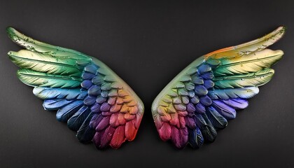 Vibrant Angel Wings on Black Background A Stunning Generative AI Artwork Showcasing Colorful Feathers and Ethereal Beauty, Perfect for Art Lovers and Spiritual Enthusiasts Alike