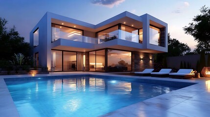 Fototapeta premium A modern and elegant house with a swimming pool