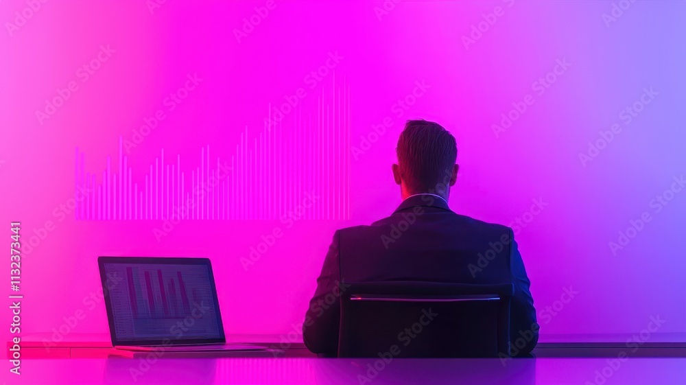 Aufkleber a vibrant meeting space with a digital projection of a growth graph on a wall, a diverse team collab