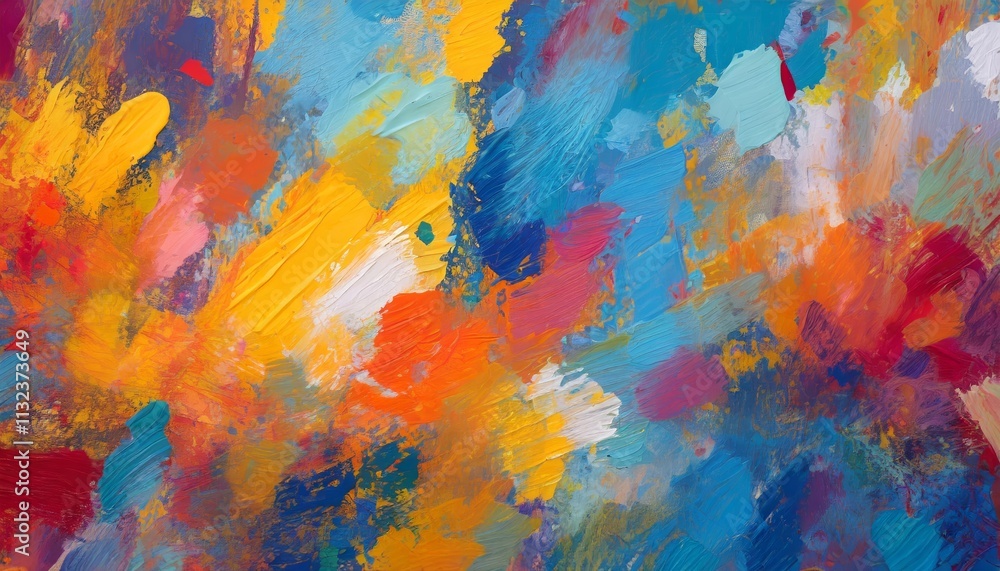 Poster vibrant painterly texture abstract background featuring bold bright brushstrokes with contrasting co