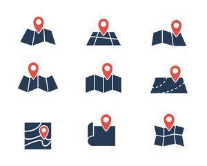 map pin icon set, Geolocation map mark