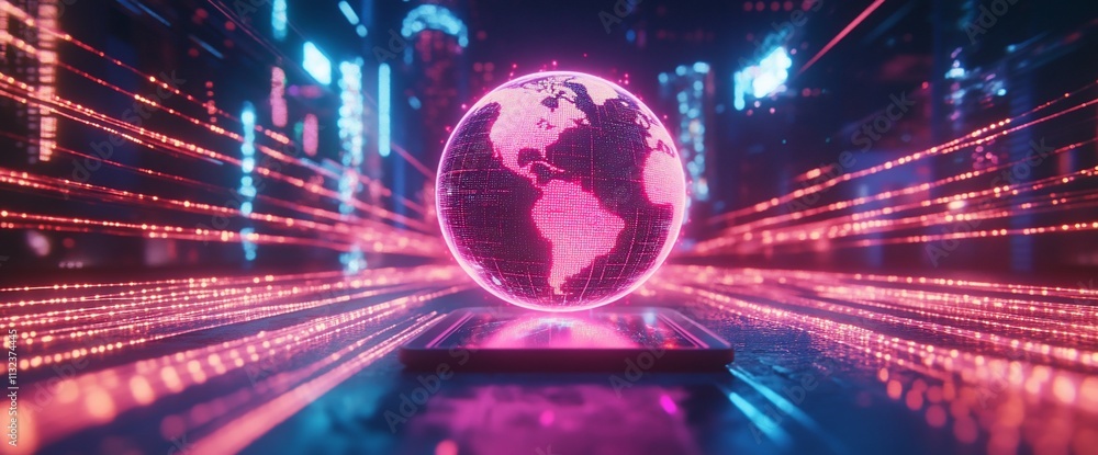 Aufkleber a glowing globe amidst digital data streams, symbolizing global connectivity.