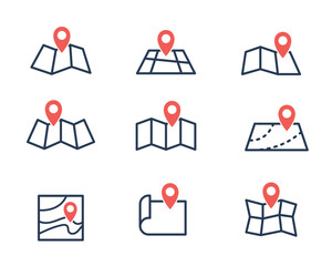 map pin icon set, Geolocation map mark