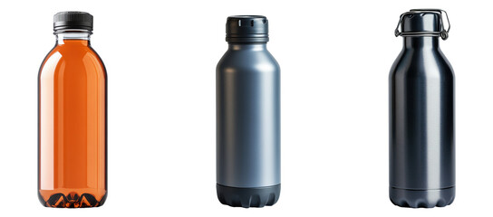gray and orange water bottle isolated on black background