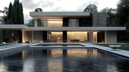 A modern and elegant house with a swimming pool