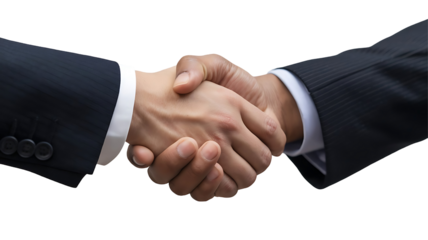 Close-Up of Two Hands Engaged in a Firm Handshake Isolated on a transparent Background