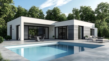A modern and elegant house with a swimming pool