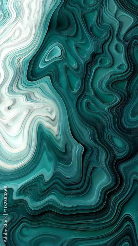 Poster abstract patterns in teal and white waves create a mesmerizing visual experience in contemporary art