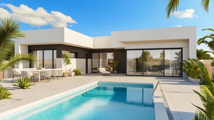 Fototapeta premium A modern and elegant house with a swimming pool