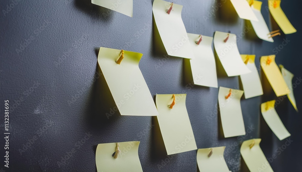 Poster innovative business planning session with sticky notes on the wall utilizing generative ai for strat