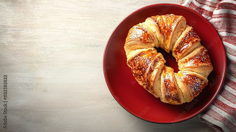 Poster elegantly shaped snake pastry on festive red plate with ample copy space a delectable culinary repre
