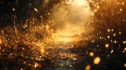 Naklejka premium Dark background golden light particles floating