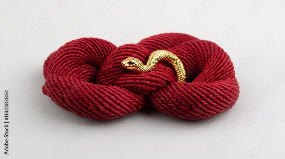 Poster elegant and intricate red decorative knot with a captivating golden snake charm isolated on a plain 