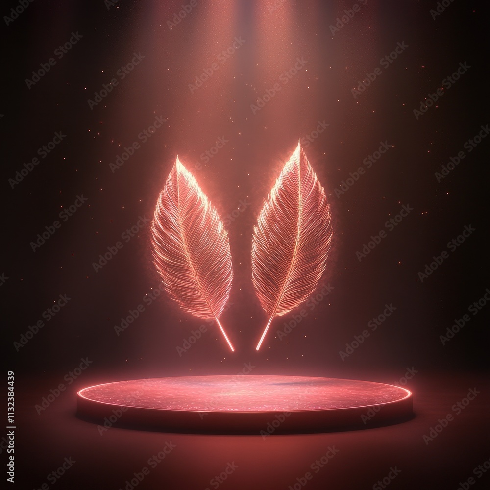Aufkleber a glowing pair of leaves radiates light from a circular platform, creating an ethereal atmosphere in