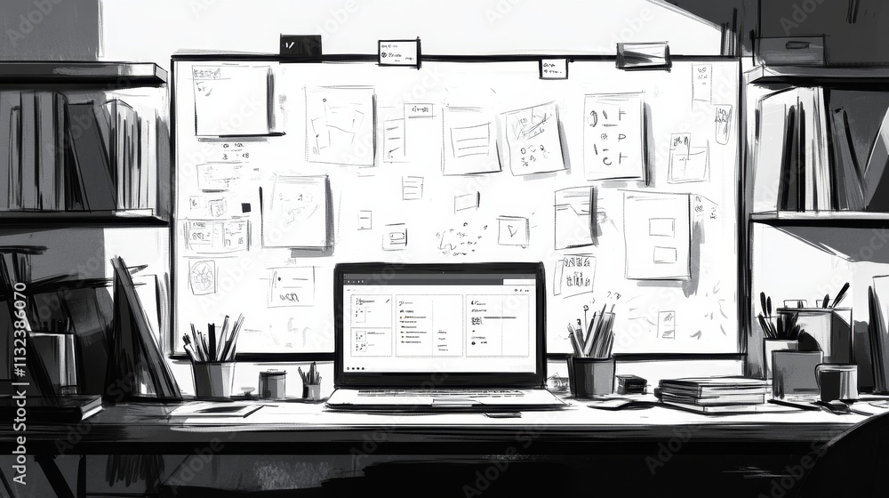 Poster creative brainstorming session with a group in modern workspace