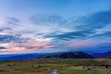 View of the Seiser Alm, the largest high alpine pasture in Europe in Italy.