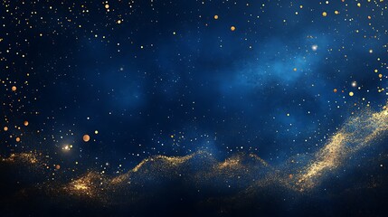 Obraz premium Dark blue background with golden bokeh lights