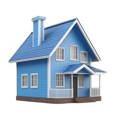 3D Blue House Icon on transparent Background