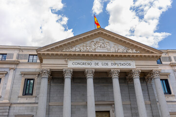 Facade of the Congress of Deputies building in Madrid, Spain