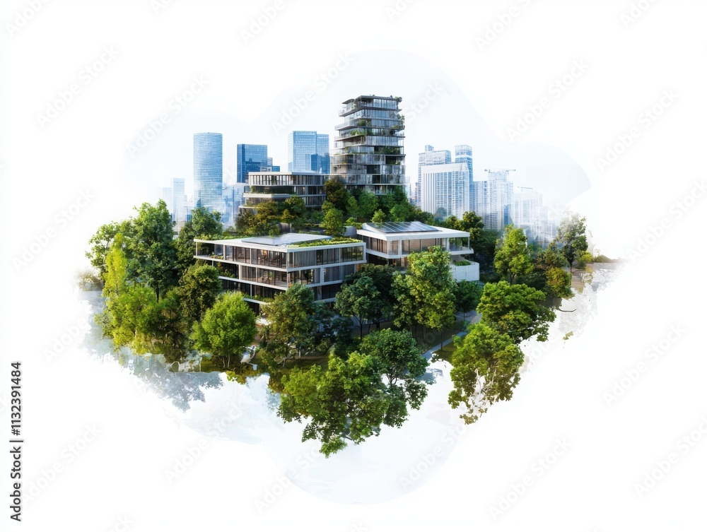 Poster showcasing energy-efficient urban design a visual exploration of interconnected buildings utilizing 