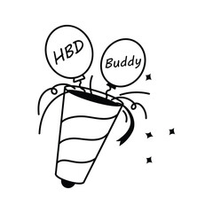 Get this amazing icon of birthday celebration in hand drawn style